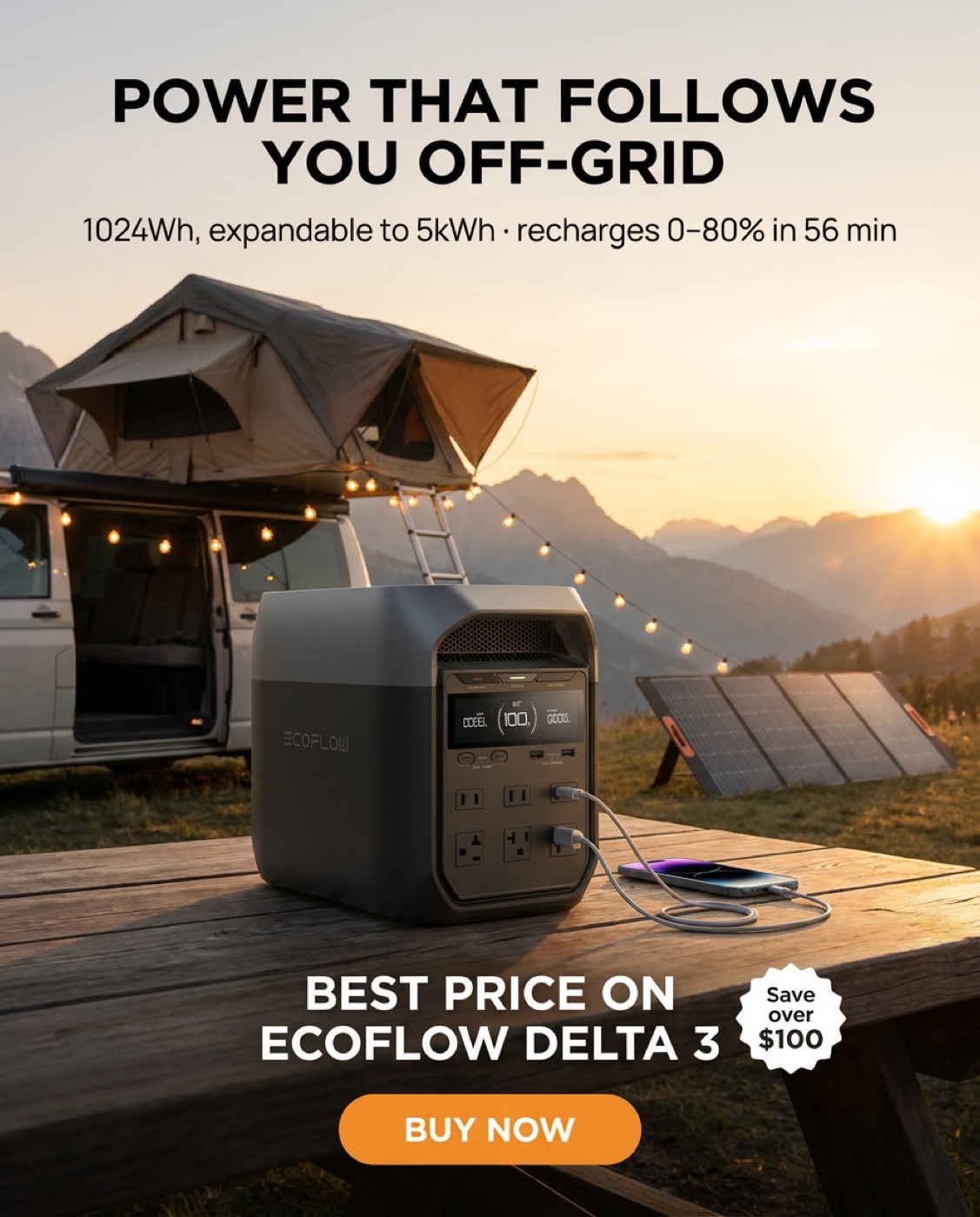 OFF GRID HOOK, ECOFLOW DELTA 3, WELLBOTS
